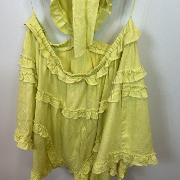 NWT Edite Mode Elegant Summer Yellow V-Neck Ruffle Cut-Out Dress Yellow Large - Picture 12 of 12